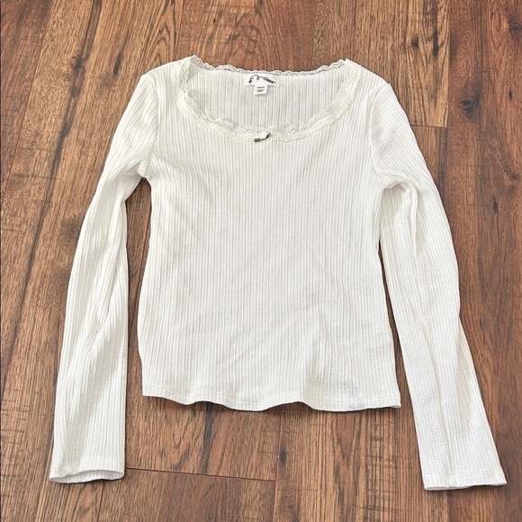 art class Other - Target art class Girls White Ribbed Long Sleeve Top with Lace Trim